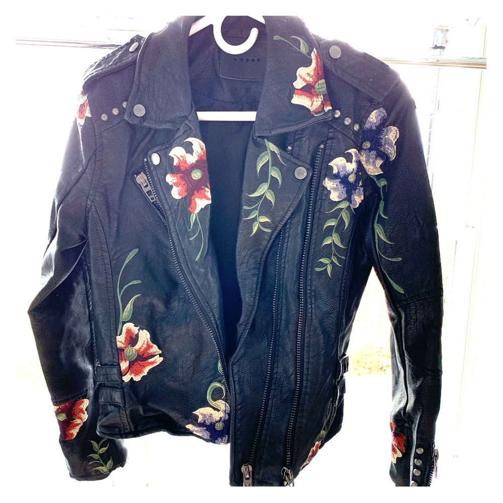Blank NYC black floral leather jacket